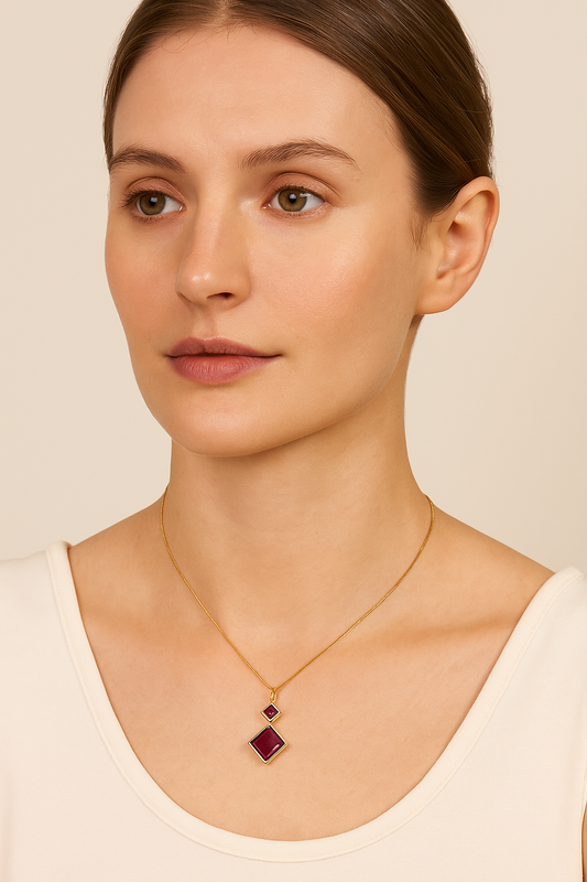 Bold Daily Chic – Red Diamond Pendant Necklace