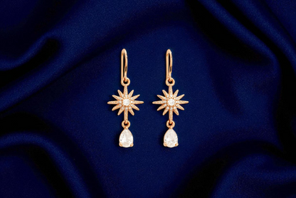 🌟 Elegant Starburst Gold Drop Earrings for Women | Festive & Party Wear Jewelry