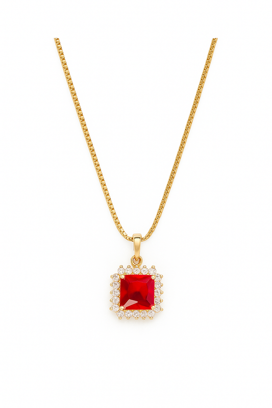 ❤️ Scarlet Radiance Square Pendant Necklace ❤️
