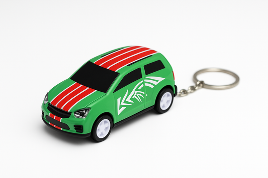 Jungle Racer Toy Car Keychain – Green with Red Stripes