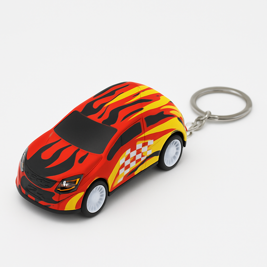 Flame Racing Toy Car Keychain – Red Edition