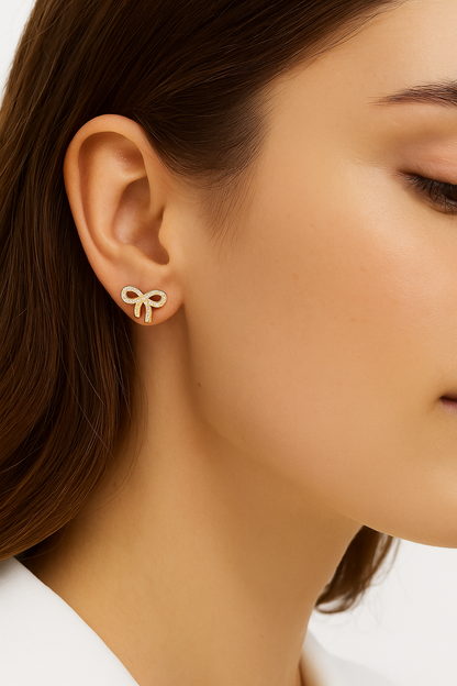 🎀 Sparkling Bow Tie CZ Stud Earrings | Cute & Classy Design