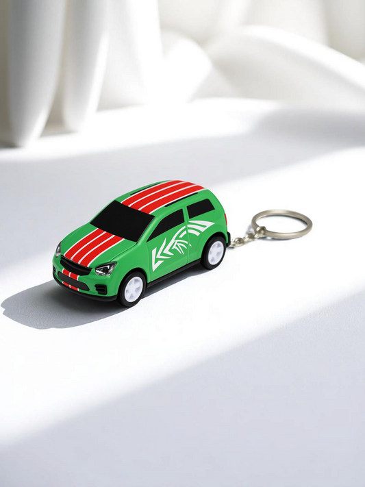 Jungle Racer Toy Car Keychain – Green with Red Stripes