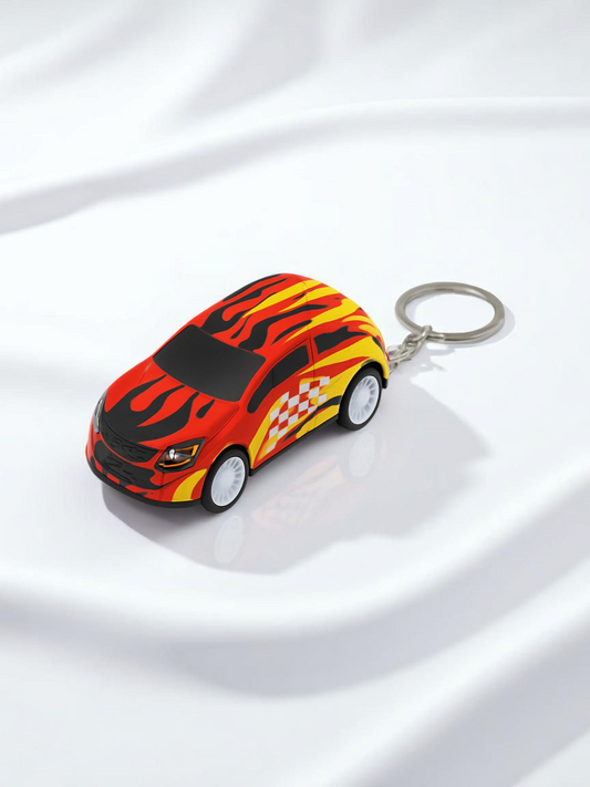 Flame Racing Toy Car Keychain – Red Edition