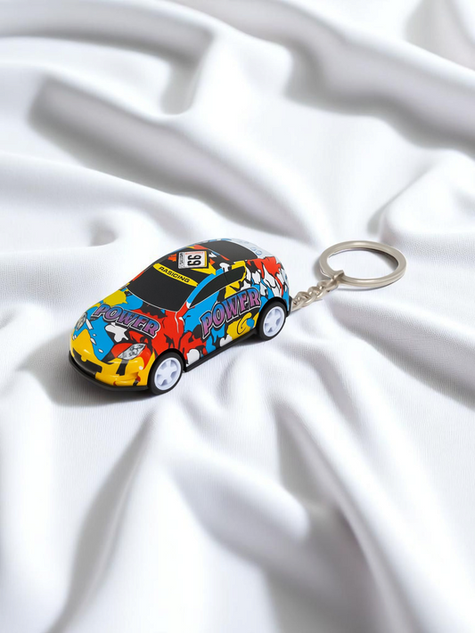 Graffiti POWER Racing Toy Car Keychain – Multicolor